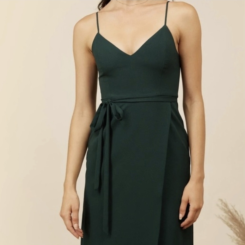 Park & Fifth Abbot Wrap Front Dress Dark Forest Green Color - Picture 2 of 9